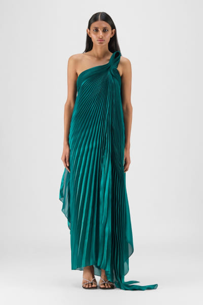 Emerald organza pleated dress