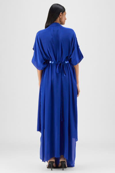 Amit Aggarwal Blue layered and metallic micro pleated dress AMIDEC25D235300