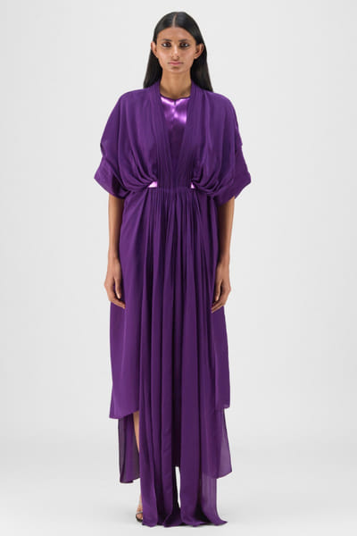 Amit Aggarwal Purple layered metallic micro pleated dress AMIDEC25D235301