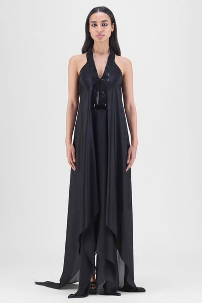 Amit Aggarwal Black metallic micro pleated dress AMIDEC25D235314