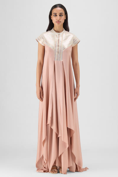 Rose metallic handwoven panelled dress