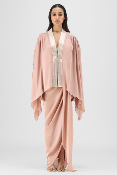 Rose handwoven cape and draped skirt set