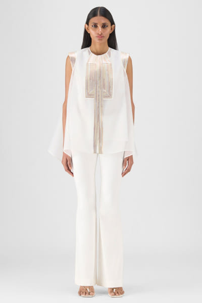 Pearl metallic handwoven organza top