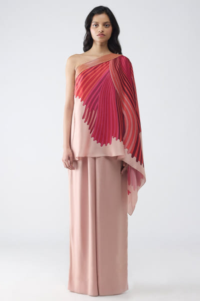 Blush corded and fish fin printed co-ord set