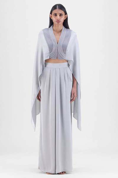 Steel metallic corded cape and pant set