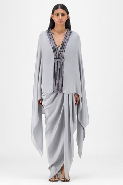 Steel metallic handwoven belted cape