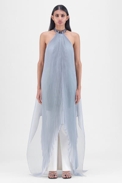 Steel handwoven and pleated halter-neck dress
