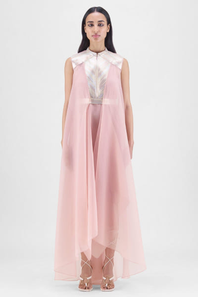 Rose metallic handwoven panelled dress