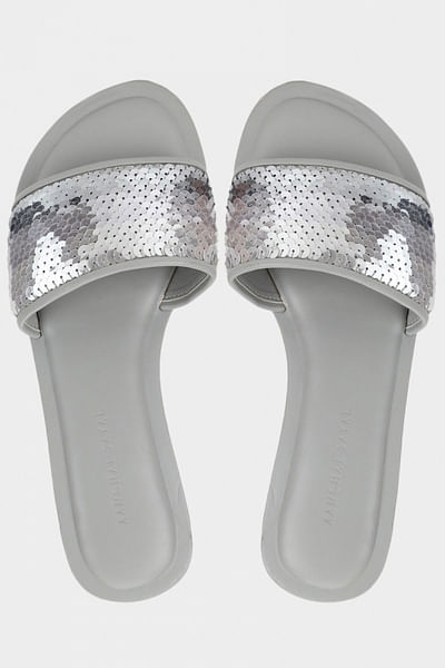 Silver sequin embellished sliders