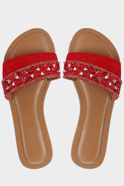Red embroidered sliders