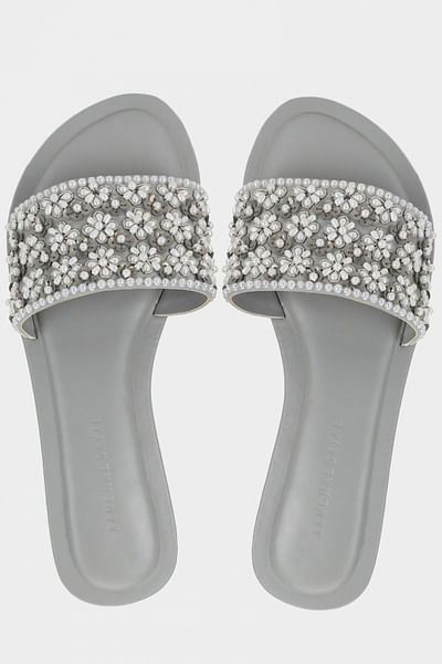 Silver embroidered sliders