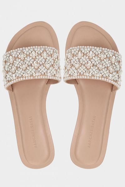 Ivory embroidered sliders