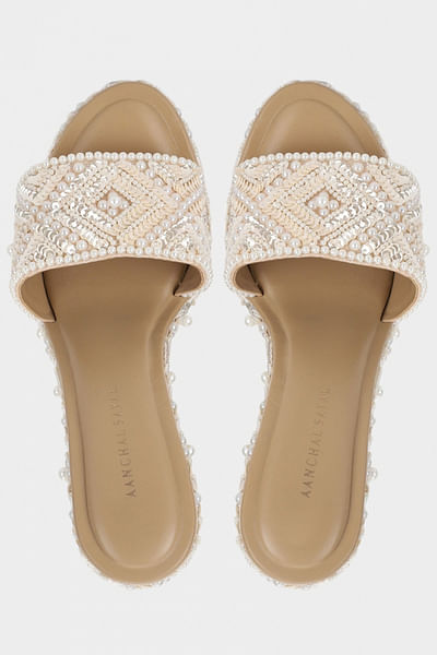 Ivory embroidered wedges