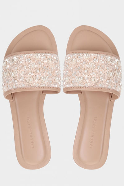 Baby pink embellished sliders