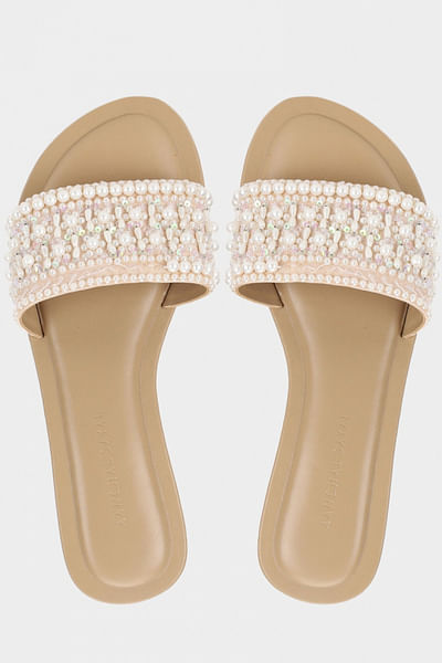 Blush embroidered sliders