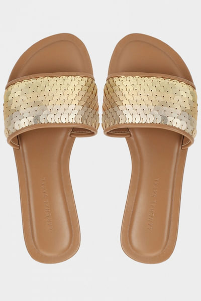 Gold sequin embellished sliders