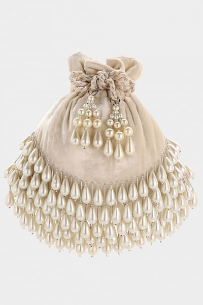 Ivory pearl embellished potli bag