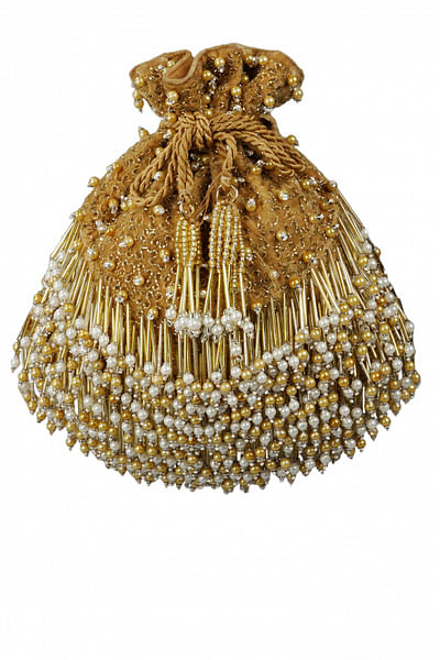 Gold velvet embellished potli bag