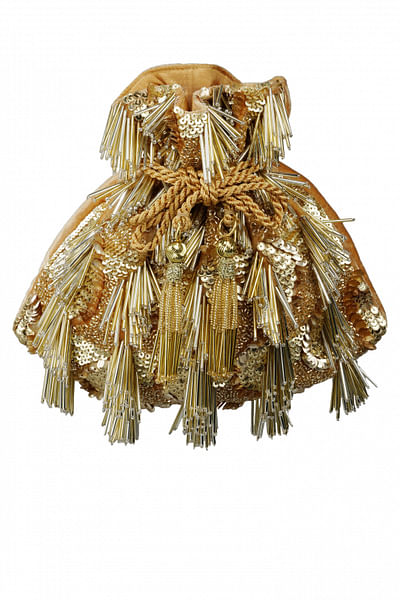 Gold fringe embellished potli bag