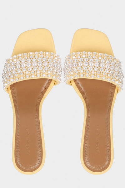 Lemon pearl embellished block heels