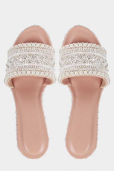 Ivory pearl embellished wedges
