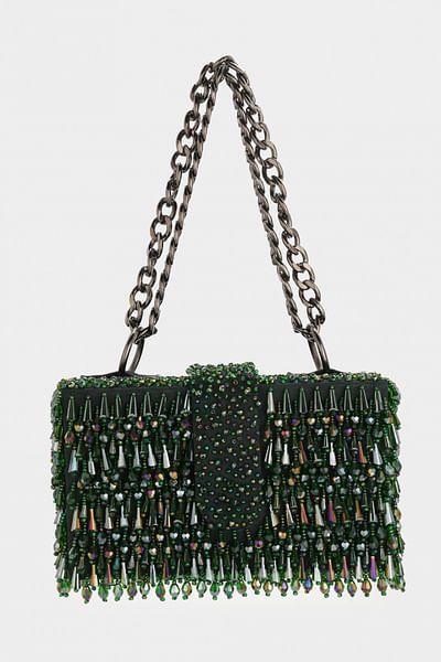 Emerald embellished sling bag