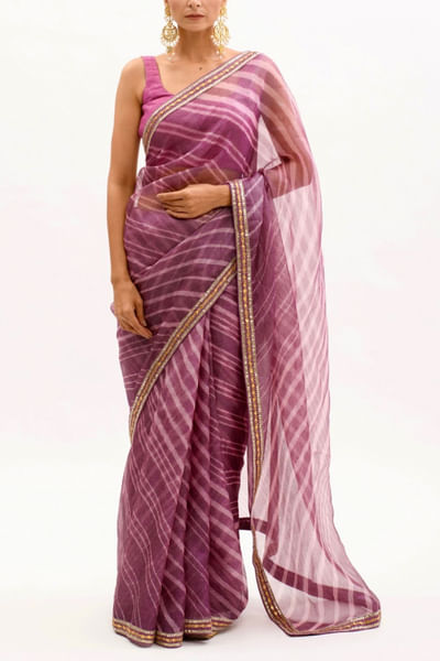 Lilac embroidered silk sari set