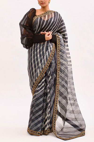 Black embroidered sari set