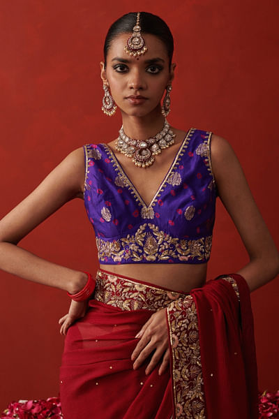 Purple cutdana embroidered blouse