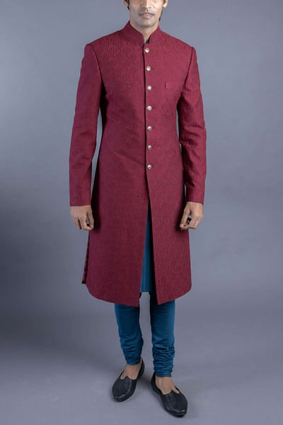 Maroon embroidered sherwani set