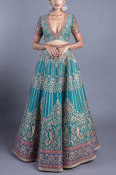 Teal embellished lehenga set