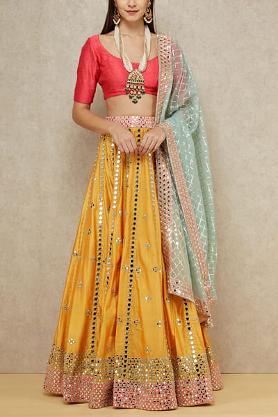 Yellow contrast lehenga set