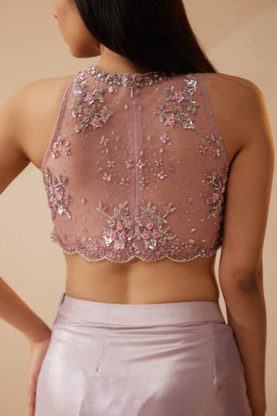 Roqa Lilac floral embroidered cape skirt set ROQAPR25D124396