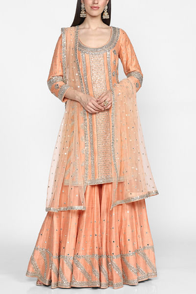 Peach silk sharara set