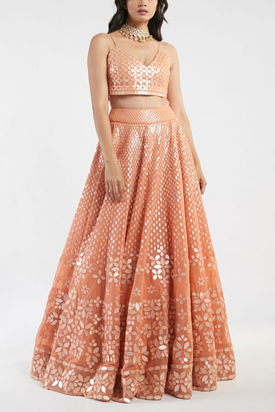 Orange embellished lehenga set