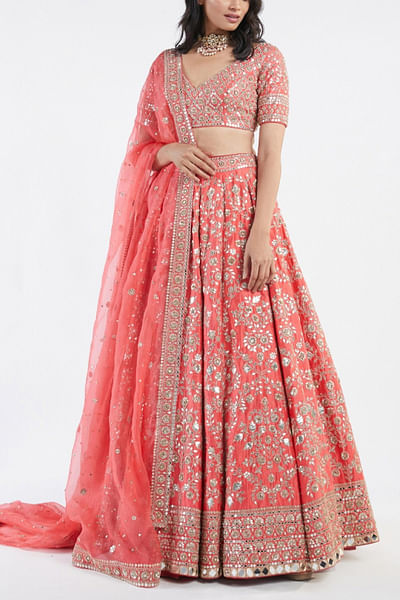Red embroidered lehenga set