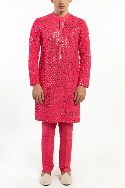 Rani pink embroidered kurta set