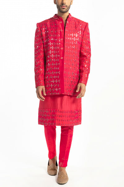 Rani pink embroidered jacket set