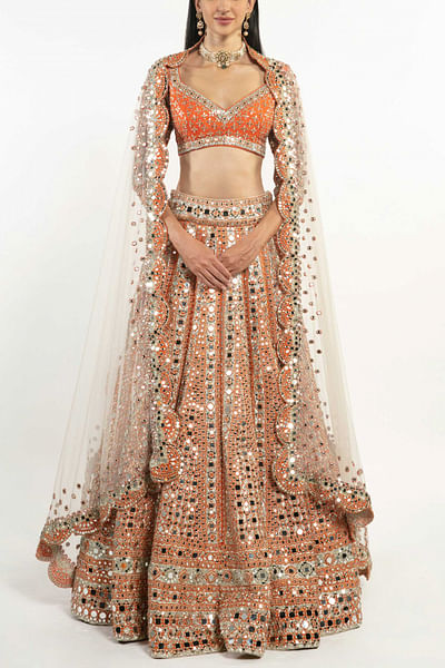 Orange embellished lehenga set