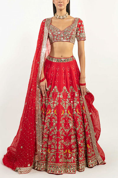 Red embroidered lehenga set