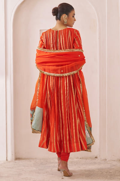 AAMRA BY LAVANYA Orange embroidered kalamkari anarkali set AAMRJUL26D148767