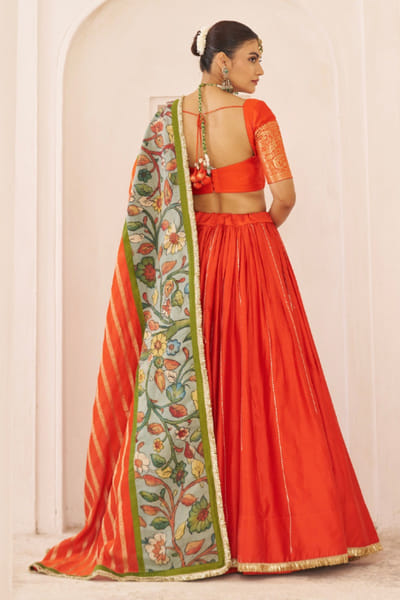 AAMRA BY LAVANYA Orange zari embroidered kalamkari lehenga set AAMRJUL26D148757