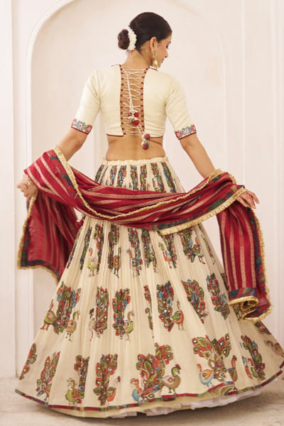 AAMRA BY LAVANYA Ivory pitta embroidered kalamkari lehenga set AAMRJUL26D148759