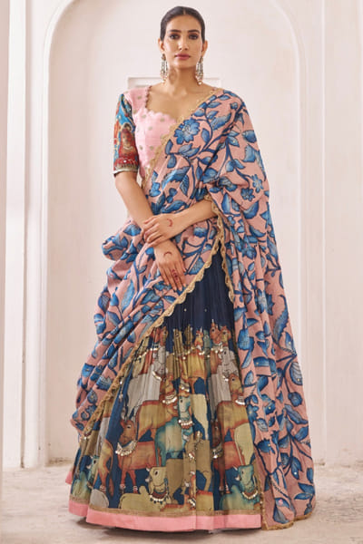 AAMRA BY LAVANYA Blue Pichwai kalamkari lehenga set AAMRJUL26D148760