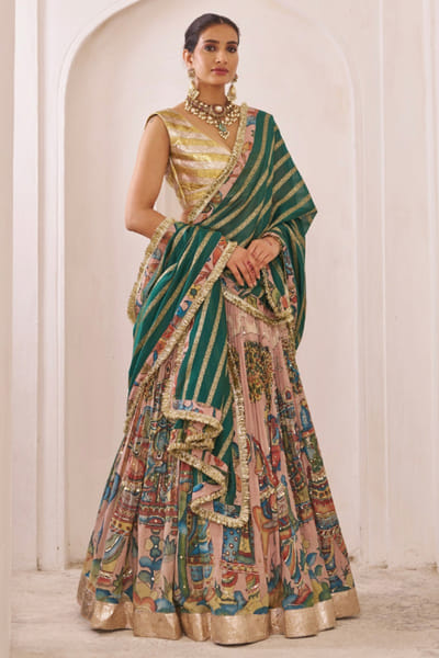 AAMRA BY LAVANYA Pink embroidered kalamkari lehenga set AAMRJUL26D148761