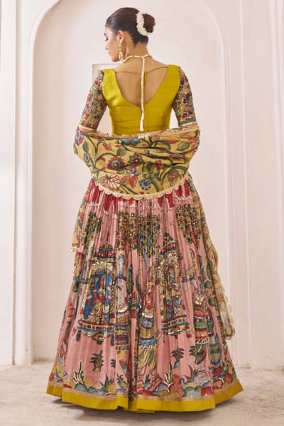 AAMRA BY LAVANYA Maroon embroidered kalamkari lehenga set AAMRJUL26D148763