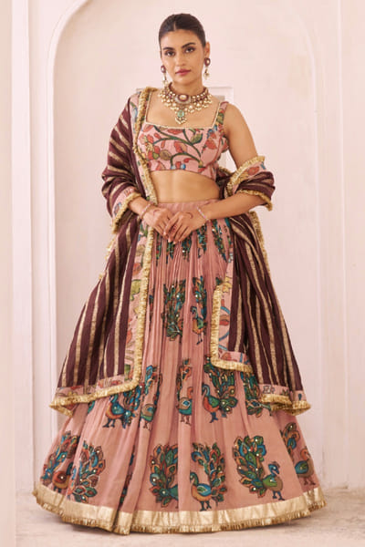AAMRA BY LAVANYA Pink pitta embroidered kalamkari lehenga set AAMRJUL26D148773