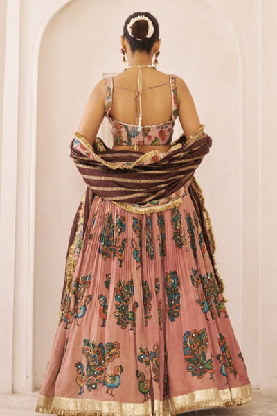 AAMRA BY LAVANYA Pink pitta embroidered kalamkari lehenga set AAMRJUL26D148773