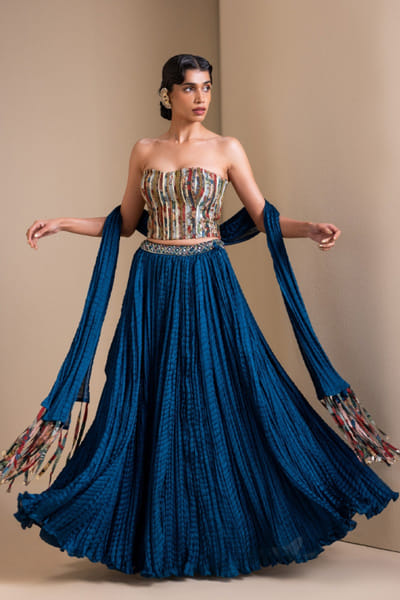 AAMRA BY LAVANYA Blue sequin embroidered kalamkari dupatta AAMRJUN26D147281
