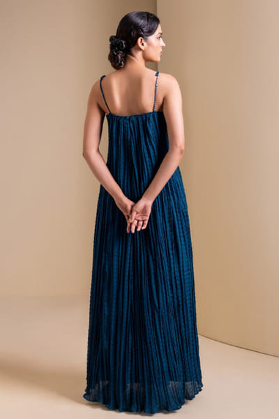 AAMRA BY LAVANYA Blue embroidered kamkari maxi dress AAMRJUN26D147251